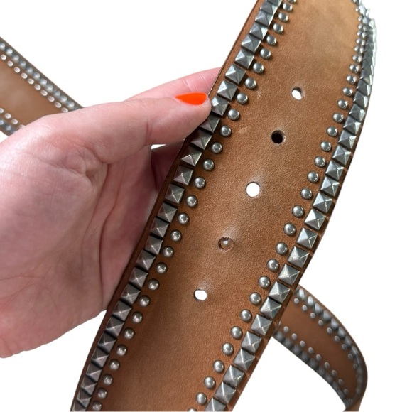 SOLD Vintage Y2K Wide Studded Belt Size Large Brown Genuine Leather Suede - Picture 6 of 10